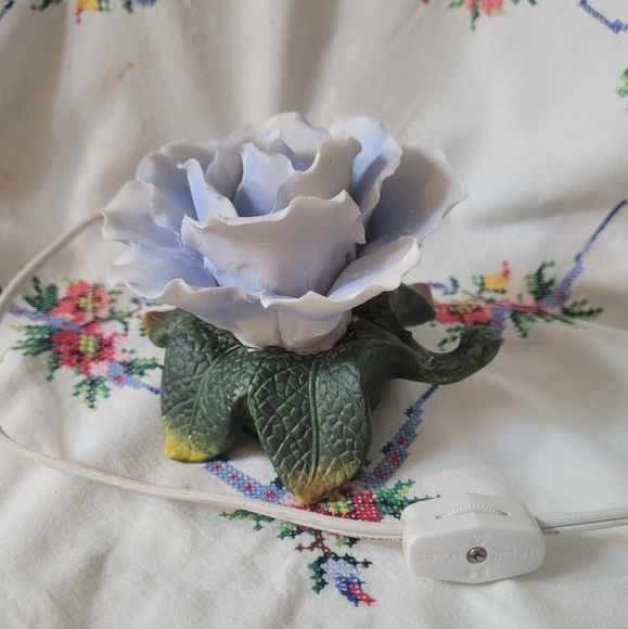 2/$26 Vintage Blue Porcelain Rose Lamp - Picture 2 of 10